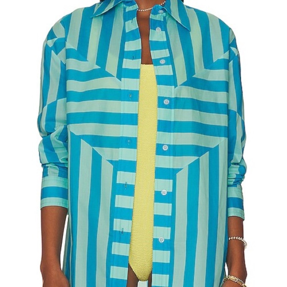 Bold Striped Blue Button-Up Shirt